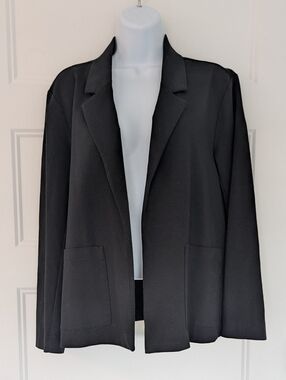 Eileen Fisher Organic Cotton Blend Open Front Blazer M Black Minimalist Jacket